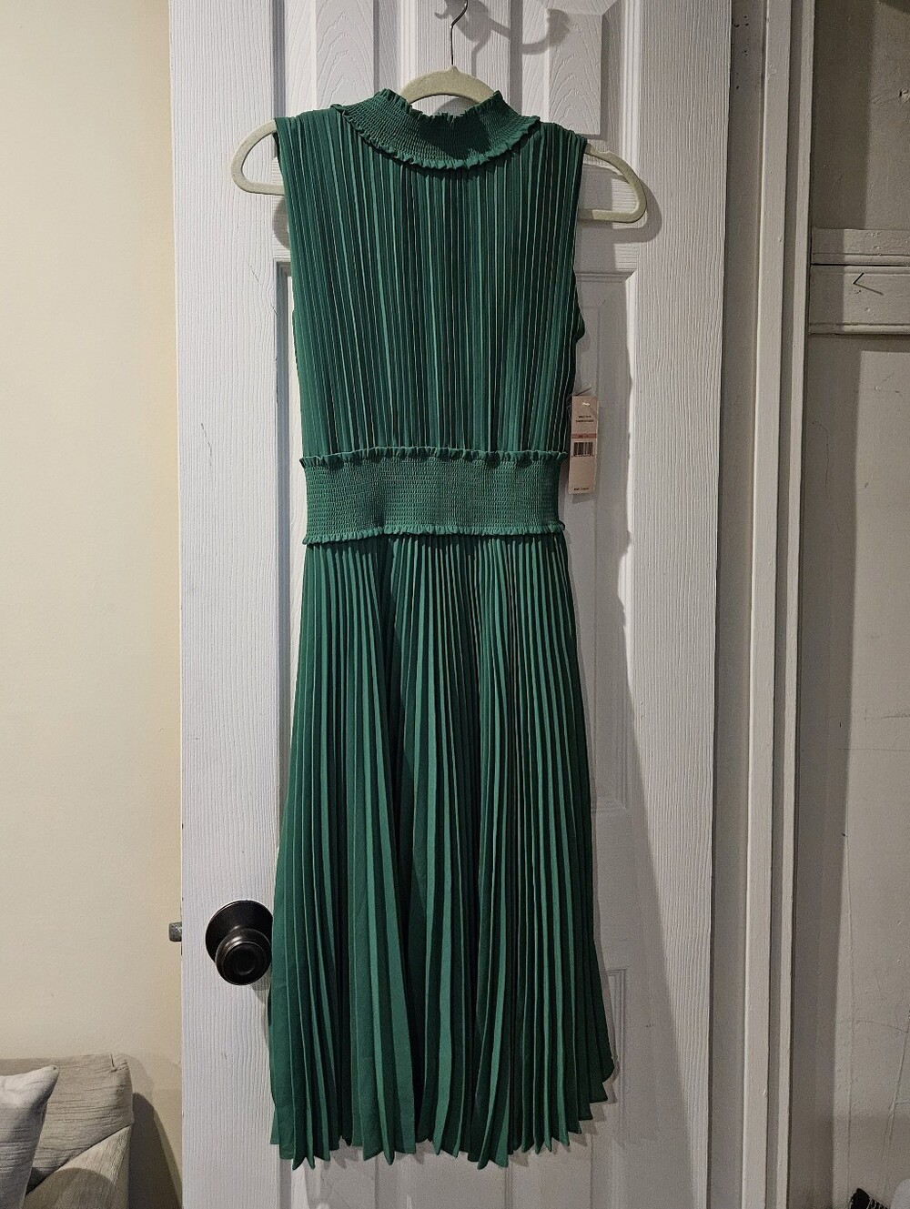 Nanette Lepore Emerald Green Pleated Mock-Neck Midi Dress
